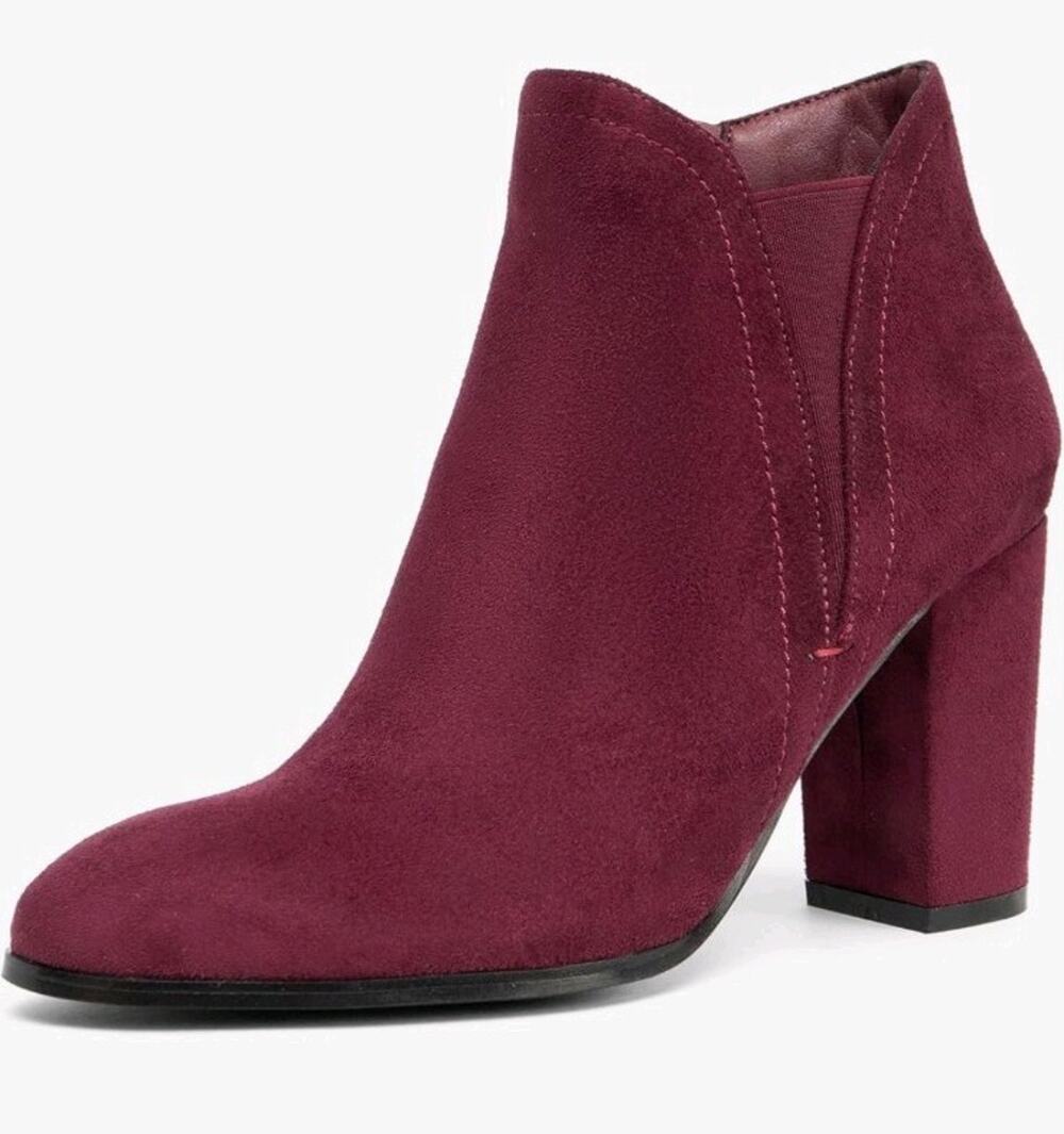 Suede Ankle Boots - Pointed Toe Chunky Heel Vintage Dress Booties